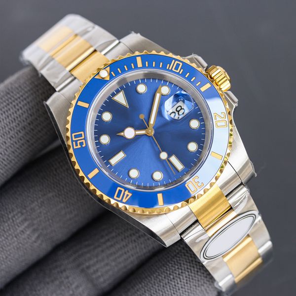 

dark blue dial men's watch 40mm 904l stainless steel automatic mechanical luminous scratch resistant blue crystal magnifying calendar q, Slivery;brown