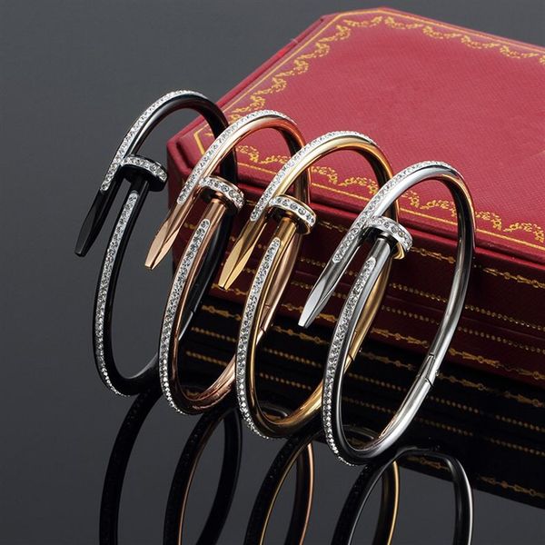 

classic bangles gold silver nail bracelet titanium steel cuff bangle nlay diamond bracelets womens mens love jewelry gift c80009 with b256f, Black