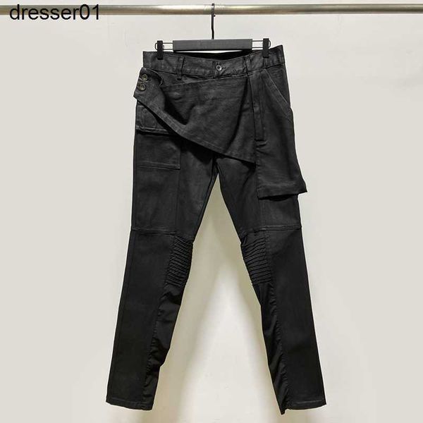 

rick 2021 high street ro owens black casual washed trousers waxed motorcycle stitching cotton jeans men's pants woman's trousers, Blue