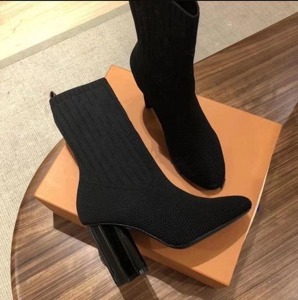 

fashion women designer boots silhouette ankle boot black martin booties stretch high heel sock and flat sock sneaker