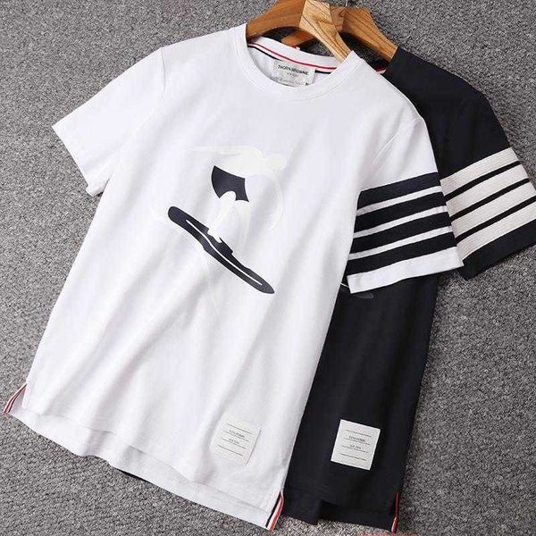 

fashion mens designer t shirt thomes brownns womens tb four bar high-end simple embroidery summer thin breathable round neck short sleeved t, White;black