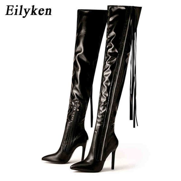 

boots eilyken new fashion tassel designer thigh high shoes women pointed toe zip over the knee boots stiletto heels size 35 42 220913, Black