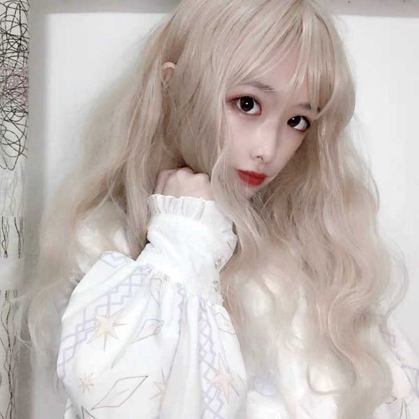 

hair lace wigs harajuku wind wig female animation cos fake maomi white round face long hair natural chemical fiber head cover, Black