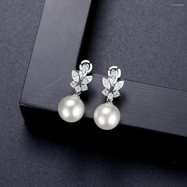 

dangle earrings funmode cubic zirconia high-grade sense diamond pearl sweet and fashionable design female fe393, Silver