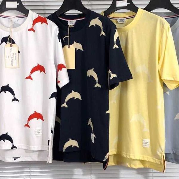 

fashion mens designer t shirt thomes brownns womens tb spring summer new four color cotton dolphin pattern men's loose round neck short, White;black