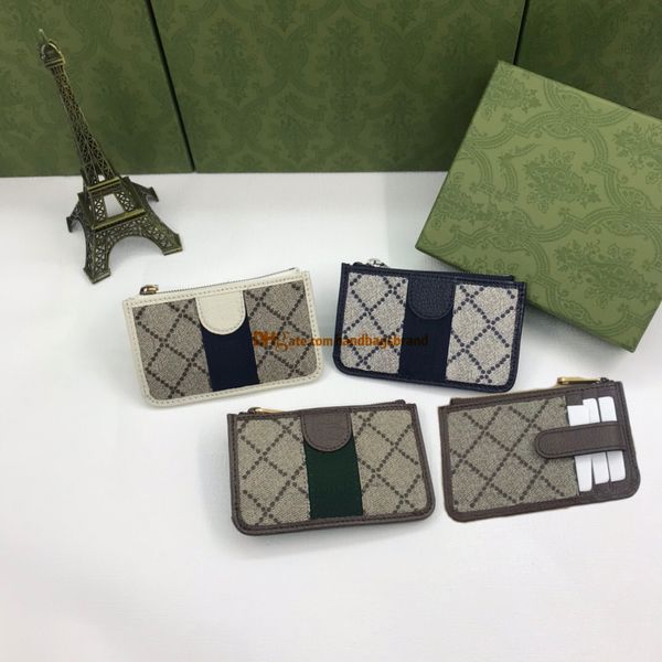 

671723 italy ophidia card holders men double g wallet luxury designer leather classic retro purse mini bank card bag zero wallet, Brown;gray