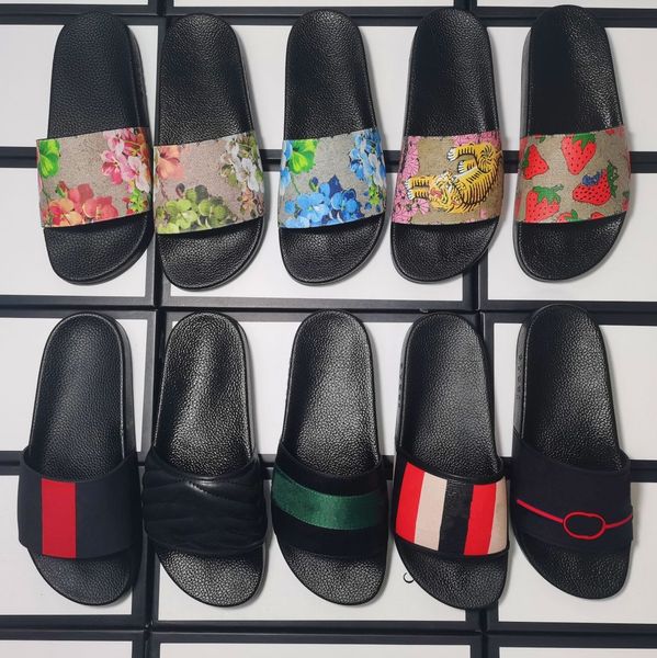 

2022 designer men women slippers with correct flower box dust bag shoes snake print slide summer wide flat sandals slipper woman shoes, Black