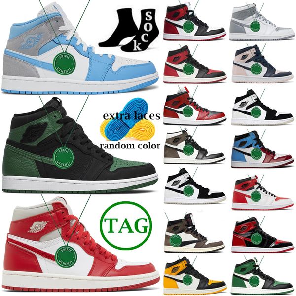 

basketball jorden shoes air jumpmans 1 jordens 1s men pine green lost found off unc sneakers stage haze patent bred reverse yellow toe