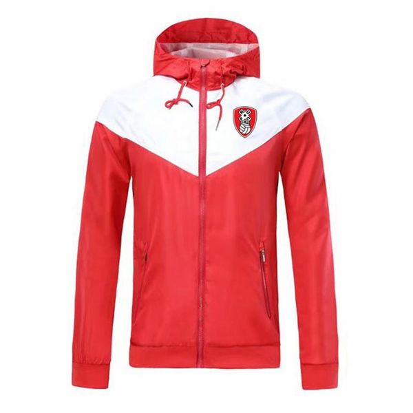 

2020 rotherham united fc hooded windbreaker jacket winter windproof zipper quick dry hoodies sportswear soccer jacket runnin259v, Black;red