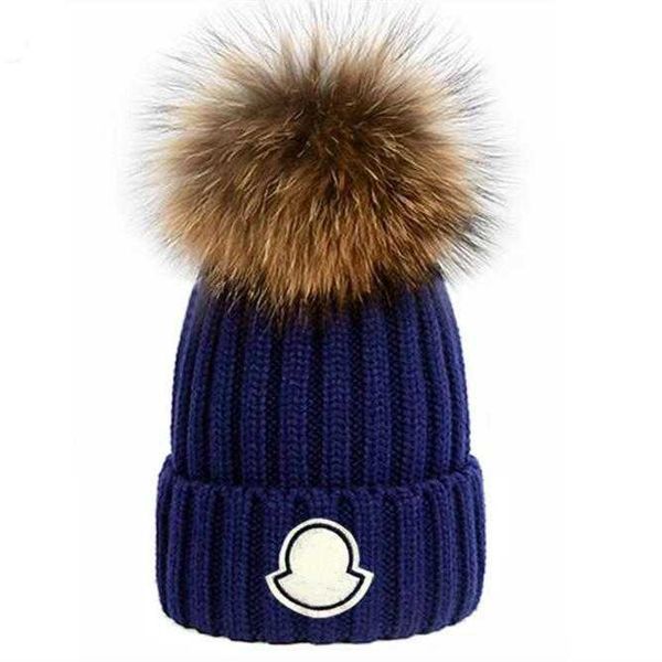 

famous designer winter knitted beanie woolen hat women and men chunky knit thick warm faux fur pom beanies hats female bonnet beanie caps 20, Blue;gray