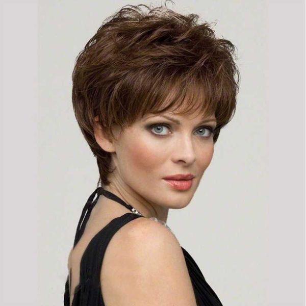 

hair lace wigs fashion women's short hair brown micro curly head cover wig, Black