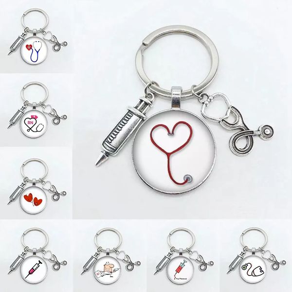 

car wash accessories appliances creative doctor injection stethoscope picture keychain round dome pendant men and women fashion syri smtkm