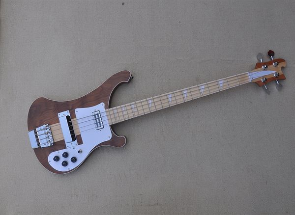 

4 strings walnut electric bass guitar with matte paint maple fretboard neck through body customizable