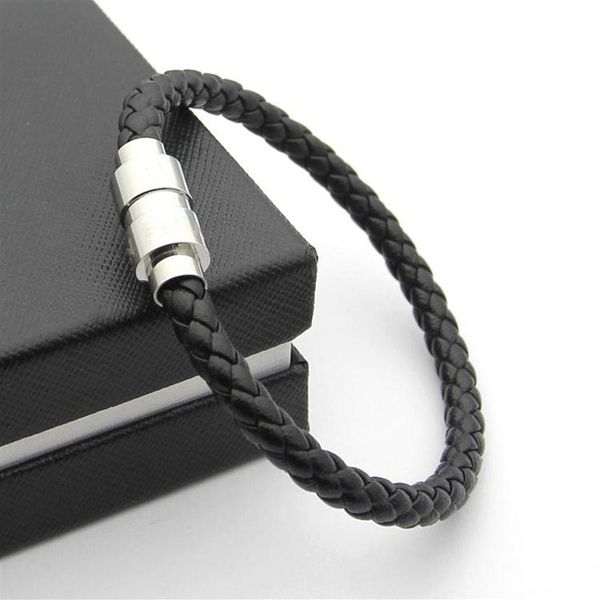 

classics black woven leather bracelet magnetic shut men bracelets french man's jewelry charm bracelets as christmas g230m, Golden;silver