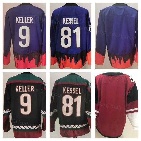 

man ice hockey 9 clayton keller 81 phil kessel''nhl''jerseys blank sport uniform long sleeve black reverse retro purple, Black;red