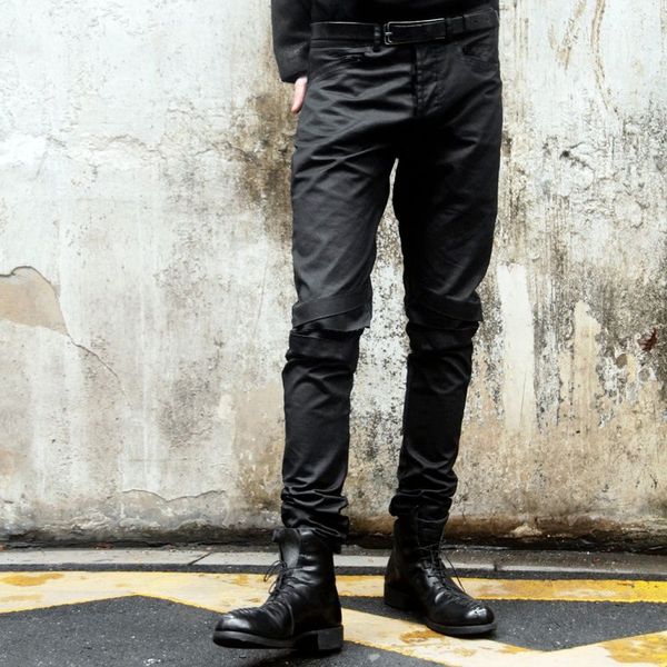 

men's jeans independent wax wash three-dimensional pleated hole slim fit four season for men fashion tide niche pants 12a4453, Blue