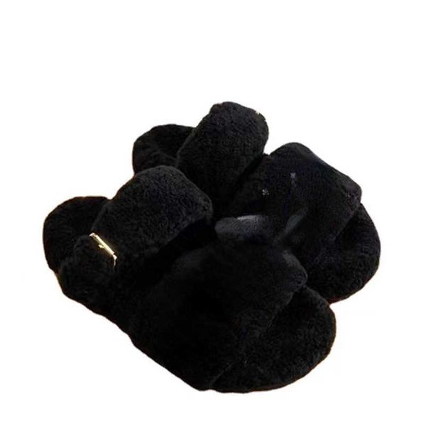

brand casual shoes wool slippers for women 2022 new autumn and winter season wear the letter muffin thick bottom, Black