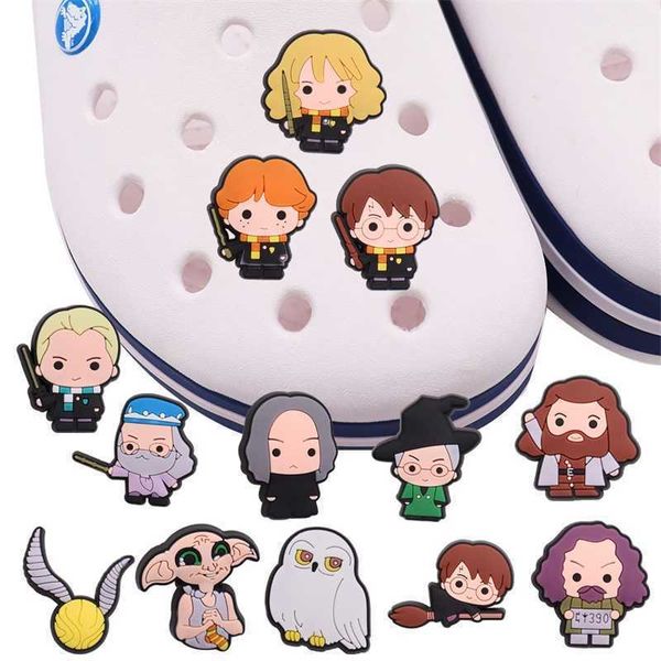 

wholesale 50pcs witch mage shoes accessories magical garden shoe buckle decorations fit kids backpack croc jibz charm, Blue;slivery