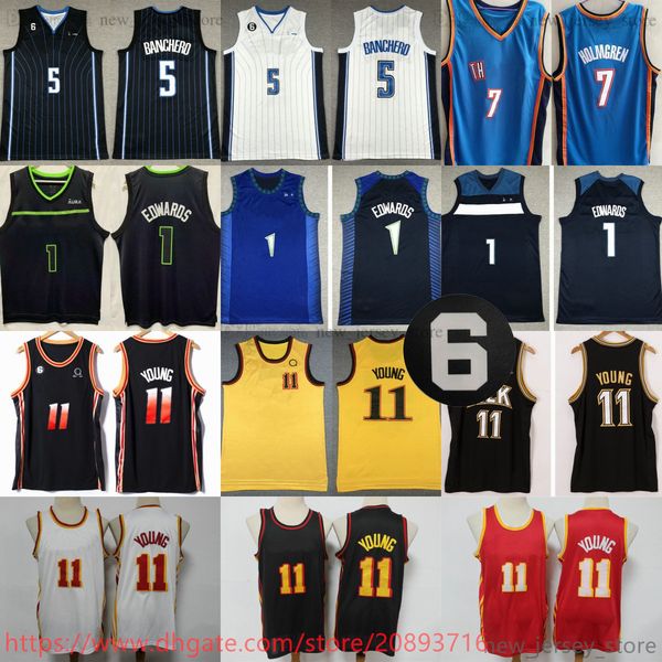 

2023 new 6 patch basketball 7 chet holmgren jerseys stitched man women kids 5 paolo banchero 1 anthony edwards 11 trae young jersey white bl, Black;red