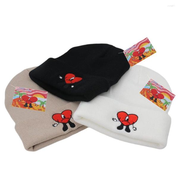 

beanies bad bunny beanie hat ski knitted hats cartoon embroidery cap, Blue;gray