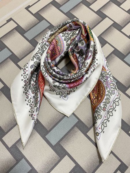 

women's square scarf 100% twill silk material print flowers pattern white beautiful scarves shawl size 90cm -90cm, Blue;gray