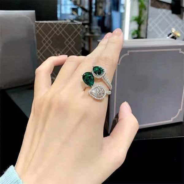 

three-stone finger ring water drop emerald cz white gold filled party wedding band rings for women promise birthday jewelry, Slivery;golden