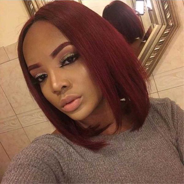 

hair lace wigs wig women's short straight hair wine red bobo head fashion chemical fiber headgear, Black