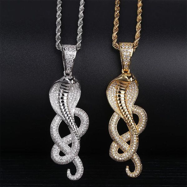 

hip hop iced out animal snake king necklaces pendant 4mm tennis chain necklace 4mm tennis chain gold silver color bling cubic zircon je244w
