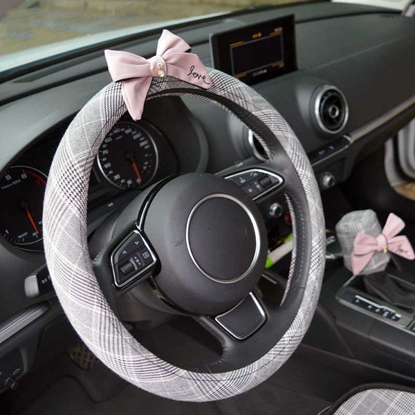 

steering wheel covers bowknot car pillow decoration sets auto seat neck waist supports cushion steering wheel covers tissue box gear shifter