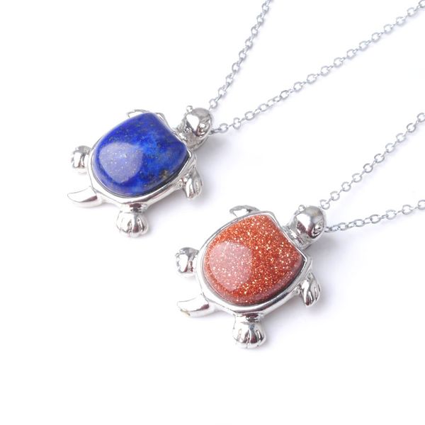

new small size turtle necklace chain women blue sand pendants reiki chakra female luxury jewelry gifts party be909, Silver