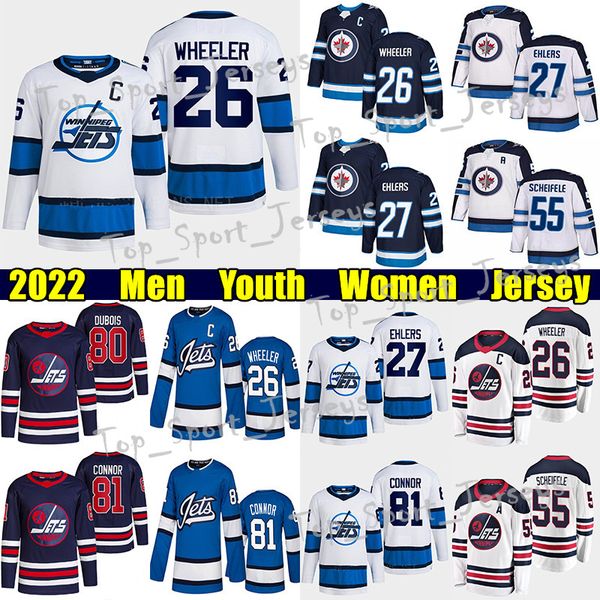 

#27 nikolaj ehlers reverse retro hockey jersey #26 blake wheeler jets#81 kyle connor mark scheifele pierre-luc dubois nate schmidt adam lowr, Black;red