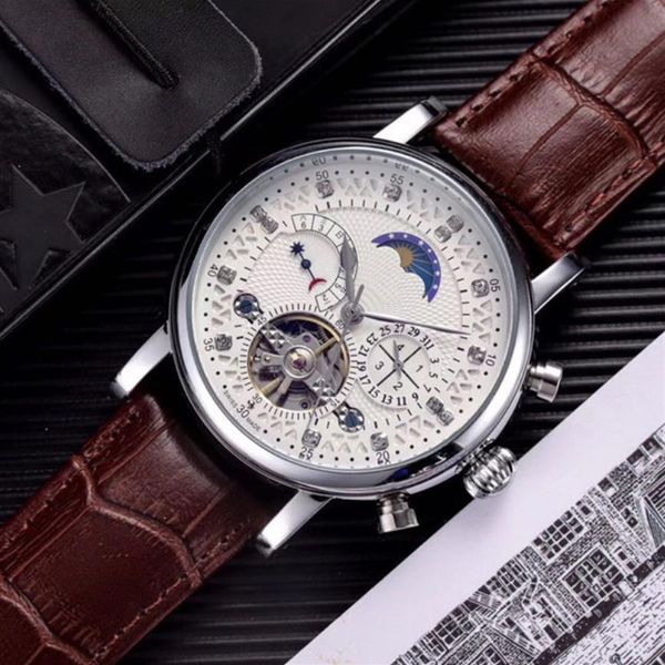 

fast ship swiss watch leather tourbillon watch automatic men wristwatch men mechanical steel watches relogio masculino clock ph33263c, Slivery;brown