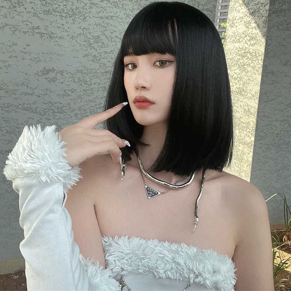 

hair lace wigs spring and summer style women's short straight hair black bobo shaving chemical fiber wig head set