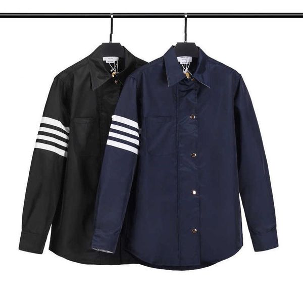 

tb browiin men jacket striped turn down collar windproof women coat sport outerwear autumn winter clothing casual korean design, Black;brown