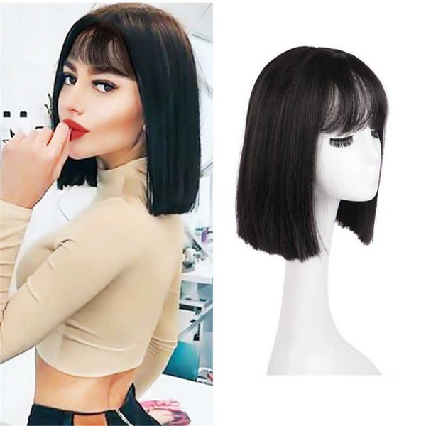 

hair lace wigs fashion chemical fiber headgear qi bangs short straight hair bobo wig female, Black