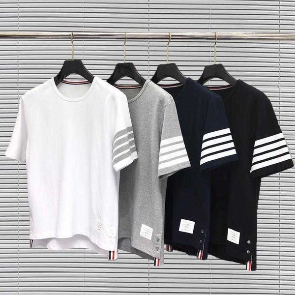 

fashion designer thomes brownns t-shirt tb striped short sleeved t-shirt summer women's men's suit four stripes white round neck, White;black