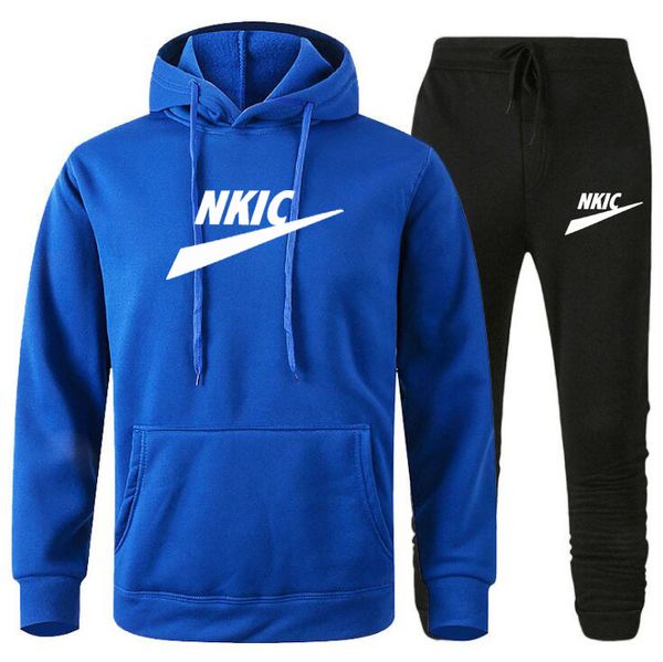 

2023 fashion brand blue tracksuit men's long sleeve hoodie sports pants set pullover sweater and jogging pants casual outfit, Gray