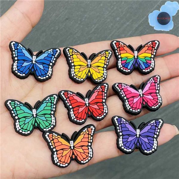 

50pcs wholesale pvc mix butterfly garden shoes accessories shoe decorations fit croc jibz charm kids birthday presents, Blue;slivery
