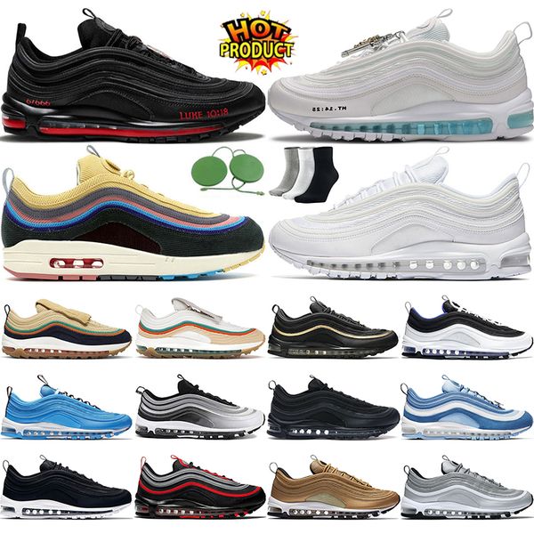 

running shoes 97 97s jesus shoes satan sean wotherspoon triple white black halloween silver bullet blue hero bred worldwide mens womens trai