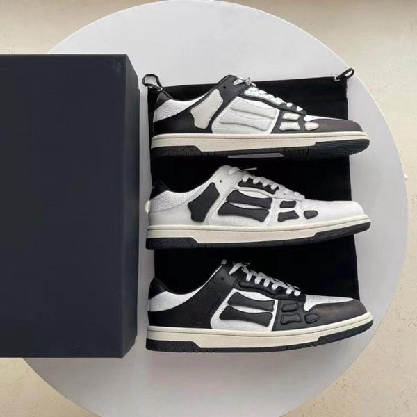 

designer skel bones low leather sneakers shoes men's skeleton blue red white black green grey men outdoor sports trainers with original