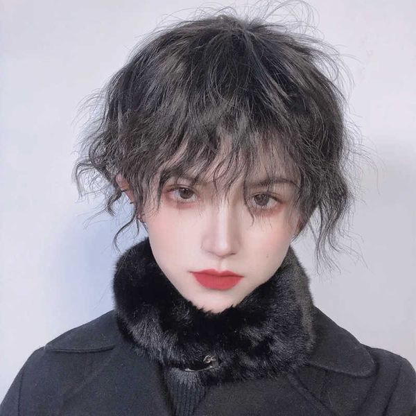 

hair lace wigs net red tin foil fireworks wig fag mao nile sense hair men and women cos short curly foaming face, Black