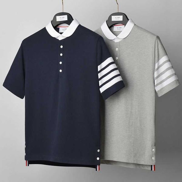 

fashion mens designer t shirt thomes brownns womens summer trend new tb small lapel short sleeve men's t-shirt casual handsome color co, White;black