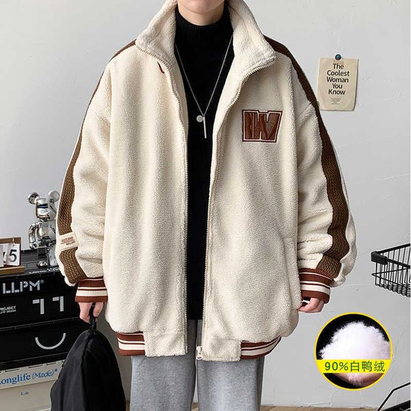 

winter 2022 new style lamb down jacket thickened stand collar men's cotton padded clothes trend, Black