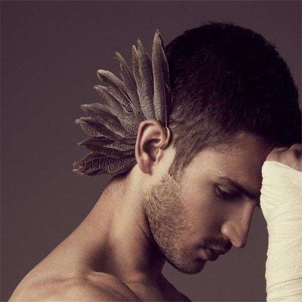 

european and american fashion clip on screw back indian personality exaggeration turkey feather ear hook ac466, Silver