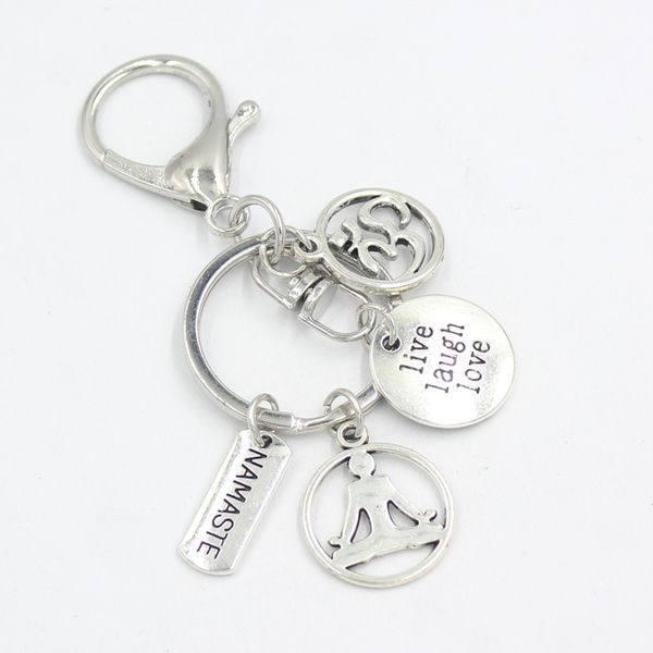 

wholesale om yoga keychain women handbag charms key chain key ring holder bag pendant accessory jewelry yogagirl gifts, Slivery;golden