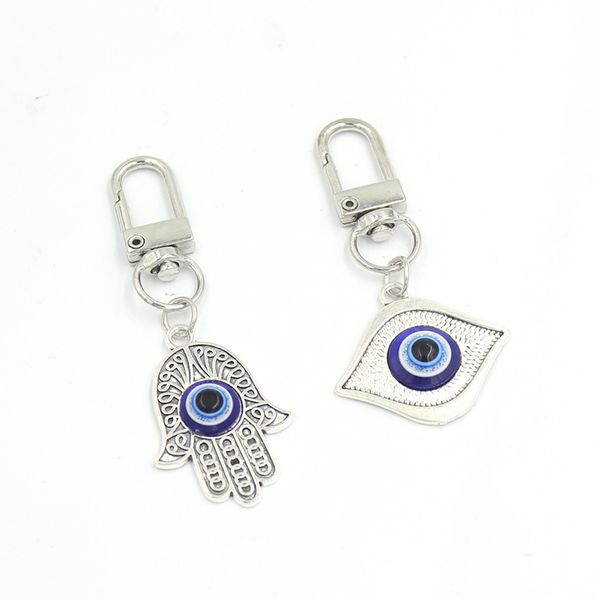 

lucky blue evil eye keychain hamsa hand key rings pull zipper charm planner charms hangbag purse bag keyrings gifts women girl, Slivery;golden