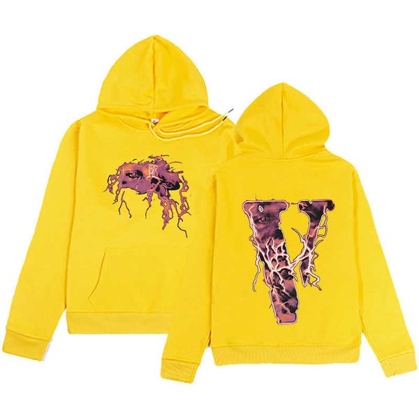 

men's hoody vlo one fashion designer trendy sweater plush oversize hoodie pullover hip-hop singer casual hoodies cotton terry friends, Black
