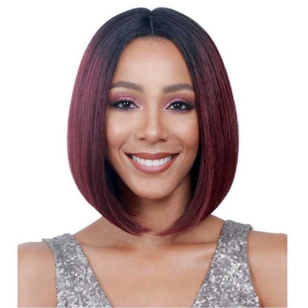

hair lace wigs wig women's middle bobo style chemical fiber dyeing black gradual change wine red short hair cover