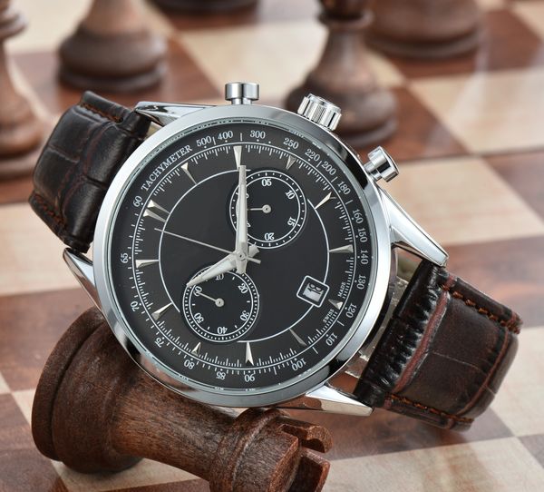

2022 classic independent luxury full-feature timing run seconds quartz dial graduated waterproof fabric and belt strap men's watch, Slivery;brown