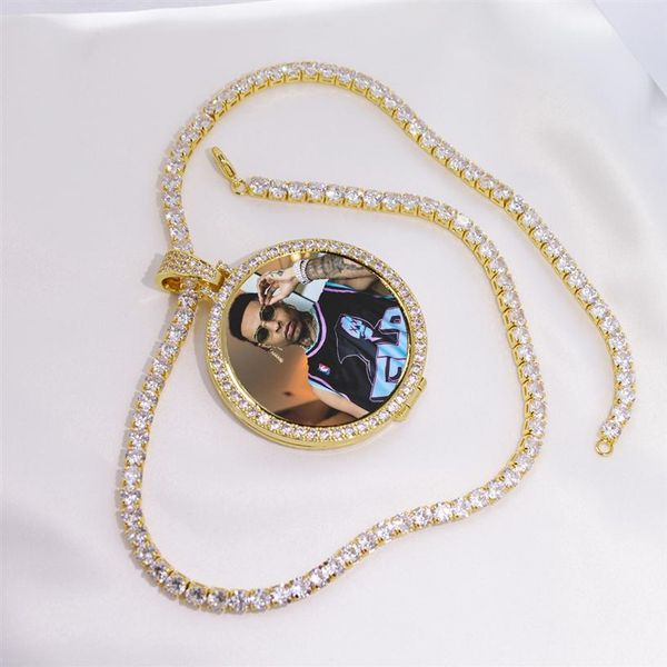 

round po custom made po medallions pendant picture necklace & tennis chain gold color cubic zircon men's hip hop jewelry cx200721280s, Silver